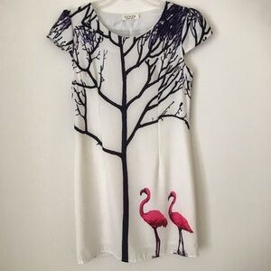 Like New! Whimsical Flamingo Tree Print Mini Dress – XS